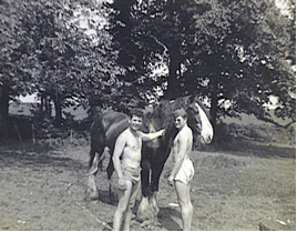 young men in underwear with horse