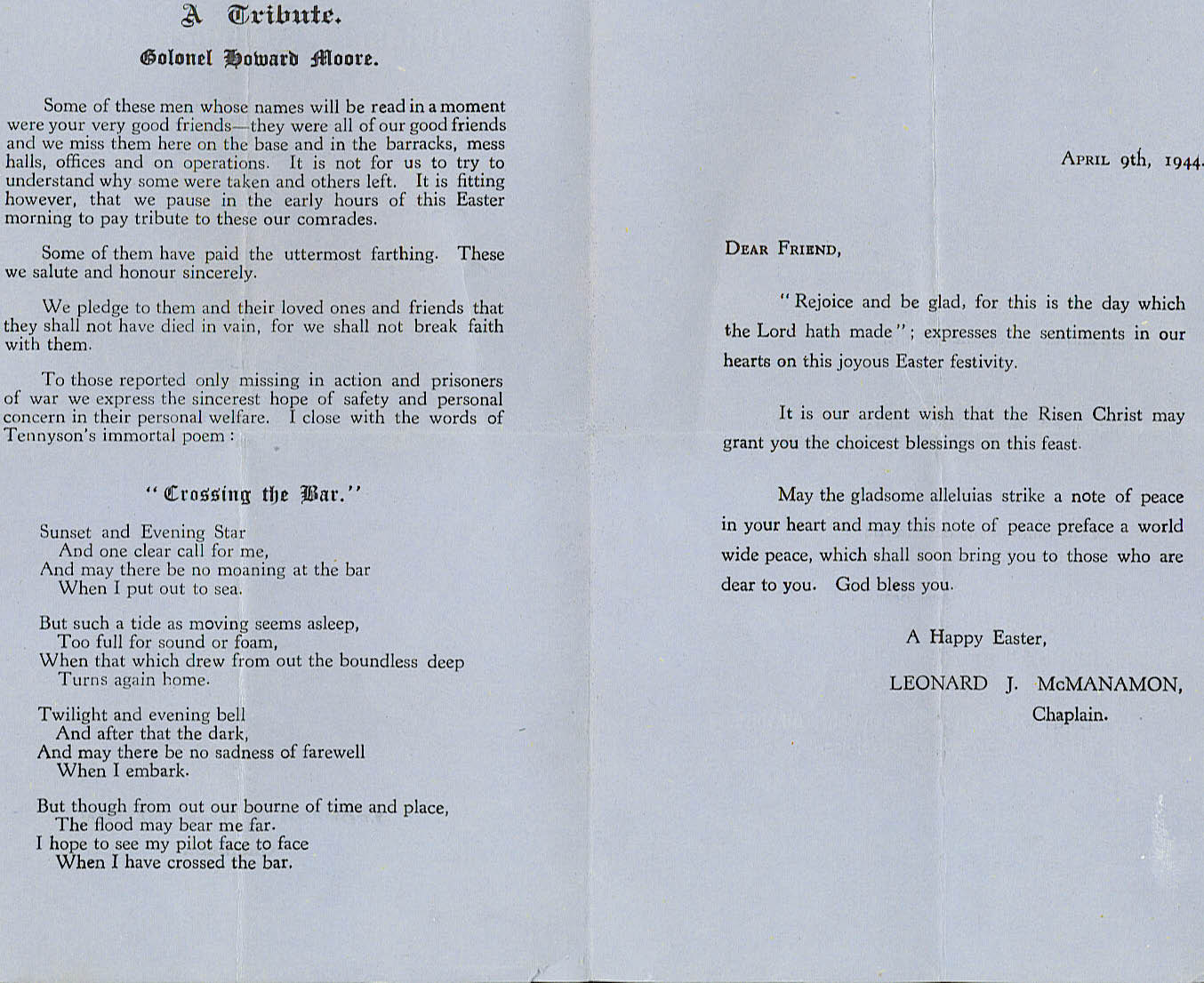 Easter Service Program 1944